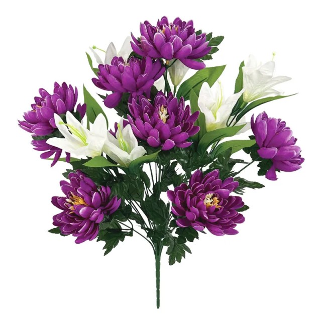 ΜΠΟΥΚΕΤΟ ΜΩΒ/ΛΕΥΚΟ ΚΡΙΝΟΣ-ΠΑΙΩΝΙΑ Χ18 - Φ40x50cm 12/48ΚΙΒ – Αναβαθμίζει άμεσα τον χώρο σου | iroots.gr