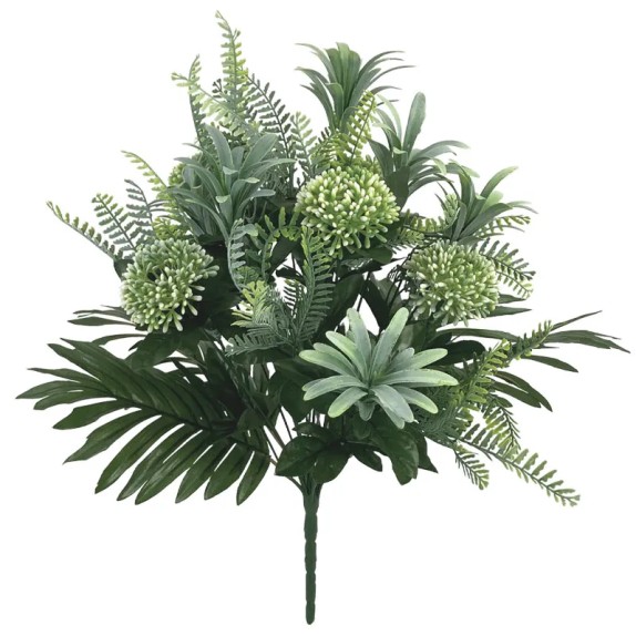 MΠΟΥΚΕΤΟ ΠΡΑΣΙΝΟ ΦΤΕΡΗΣ/ΠΑΧΥΦΥΤΩΝ ΜΕ ΛΕΥΚΑ ΜΠΟΥΜΠΟΥΚΑΚΙΑ - Υ50cm 24/72ΚΙΒ – Προσφέρει μοναδική αισθητική | iroots.gr