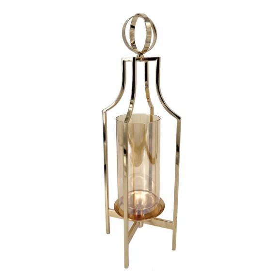 ΜΕΤΑΛΛΙΚΟ ΚΗΡΟΠΗΓΙΟ ΧΡΥΣΟ ΠΥΡΓΟΣ ΜΕ ΓΥΑΛΙ - 17x17x52.5cm 8/KIB – Δίνει premium χαρακτήρα στο περιβάλλον | iroots.gr