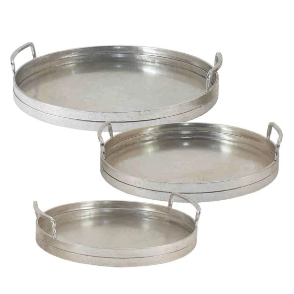 ΜΕΤΑΛΛΙΚΟI ΔΙΣΚΟI ΣΕΤ/3 ΣΤΡΟΓΓΥΛΟI ΑΣΗΜΙ ΠΑΛΑΙΩΜΕΝΟ ΜΕ ΧΕΡΟΥΛΙΑ - L:45x44x8, M:39,5x39x8, S:35x34x8cm 2/ΚΙΒ – Δημιουργεί αίσθηση