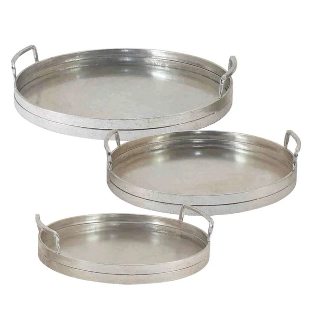 ΜΕΤΑΛΛΙΚΟI ΔΙΣΚΟI ΣΕΤ/3 ΣΤΡΟΓΓΥΛΟI ΑΣΗΜΙ ΠΑΛΑΙΩΜΕΝΟ ΜΕ ΧΕΡΟΥΛΙΑ - L:45x44x8, M:39,5x39x8, S:35x34x8cm 2/ΚΙΒ – Δημιουργεί αίσθηση