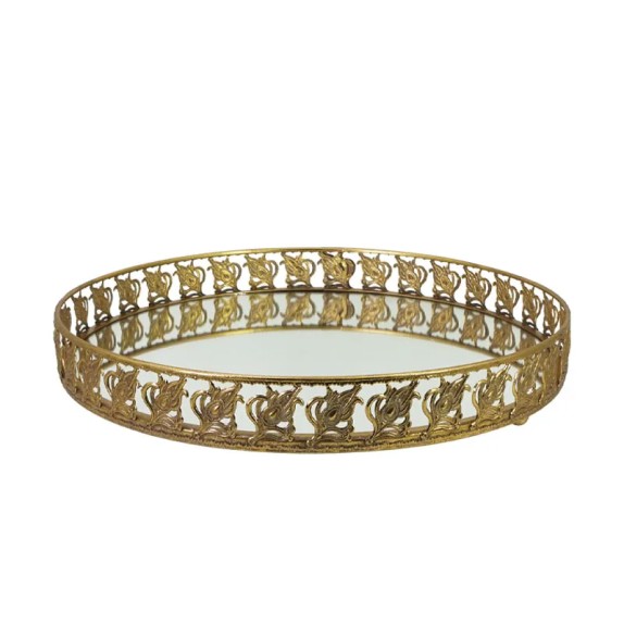 ΜΕΤΑΛΛΙΚΟΣ ΔΙΣΚΟΣ ΧΡΥΣΟ ΠΑΛΑΙΩΜΕΝΟ ΣΤΡΟΓΓΥΛΟΣ ΜΕ ΚΑΘΡΕΦΤΗ - Φ40x6.5cm 4/ΚΙΒ – Προσφέρει μοναδική αισθητική | iroots.gr