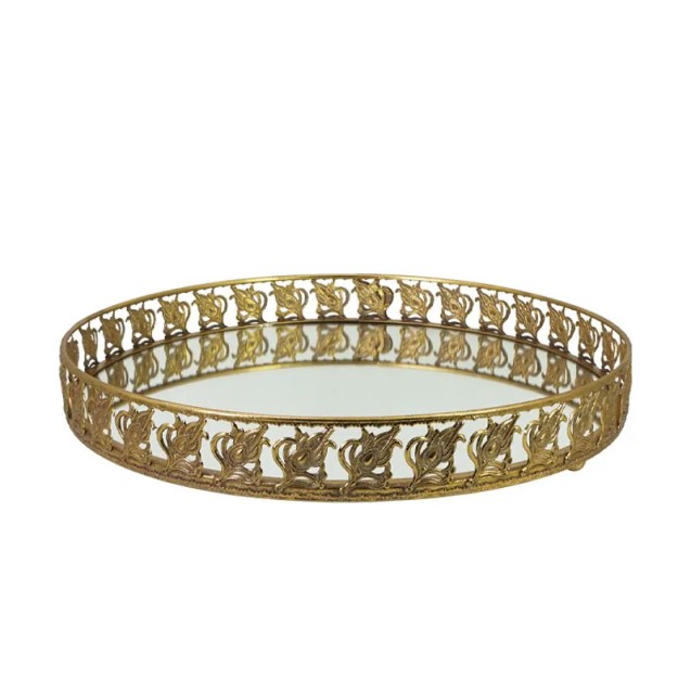 ΜΕΤΑΛΛΙΚΟΣ ΔΙΣΚΟΣ ΧΡΥΣΟ ΠΑΛΑΙΩΜΕΝΟ ΣΤΡΟΓΓΥΛΟΣ ΜΕ ΚΑΘΡΕΦΤΗ - Φ40x6.5cm 4/ΚΙΒ – Προσφέρει μοναδική αισθητική | iroots.gr