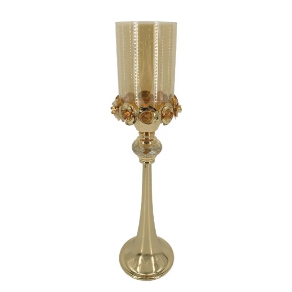 ΜΕΤΑΛΛΙΚΟ ΚΗΡΟΠΗΓΙΟ ΧΡΥΣΟ ΤΡΙΑΝΤΑΦΥΛΛΑ ΜΕ ΓΥΑΛΙ - Φ12.5x50.5cm 4/KIB – Αναβαθμίζει άμεσα τον χώρο σου | iroots.gr