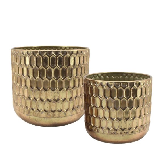 ΜΕΤΑΛΛΙΚΟ ΚΑΣΠΩ ΣΕΤ/2 ΧΡΥΣΟ ΣΤΡΟΓΓΥΛΟ/ΚΥΨΕΛΗ - L:Φ35x30.5, S:Φ29x26cm 2/KIB – Προσφέρει μοναδική αισθητική | iroots.gr