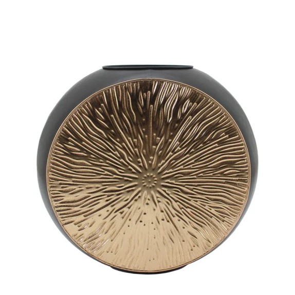 ΜΕΤΑΛΛΙΚΟ ΒΑΖΟ ΧΡΥΣΟ-ΜΑΥΡΟ ΚΥΚΛΙΚΟ/ΑΚΤΙΝΩΤΟ ΜΙΚΡΟ - 53x15.5x49.5cm 1/KIB – Δημιουργεί αίσθηση πολυτέλειας χωρίς κόπο | iroots.gr