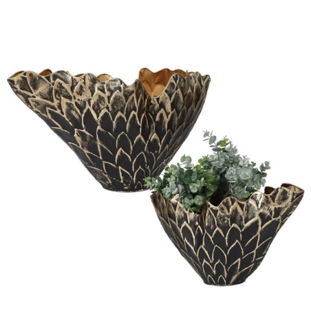 ΜΕΤΑΛΛΙΚΑ ΒΑΖΑ ΣΕΤ/2 ΜΑΥΡΟ/ΧΡΥΣΟ ΦΥΛΛΑ - L:48.3x22.9x28.6cm, S:40.6x19.7x22.9cm 4/KIB – Δίνει premium χαρακτήρα στο περιβάλλον |