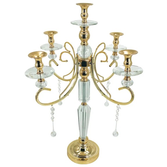 ΚΗΡΟΠΗΓΙΟ ΜΕΤΑΛΛΙΚΟ ΧΡΥΣΟ/ΛΕΥΚΟ ΚΛΑΣΙΚΟ ΜΕ ΚΡΥΣΤΑΛΛΑ 5 ΘΕΣΕΩΝ - Φ39x69cm 6/ΚΙΒ – Προσφέρει μοναδική αισθητική | iroots.gr