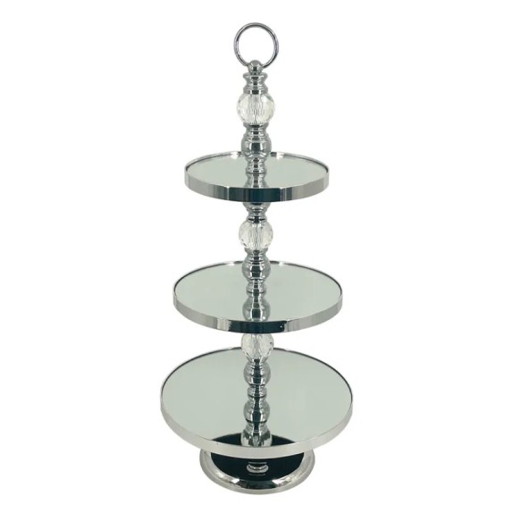 ΟΡΝΤΕΡΒΙΕΡΑ ΜΕΤΑΛΛΙΚΗ ΑΣΗΜΙ/ΛΕΥΚΟ ΣΤΡΟΓΓΥΛΗ 3 ΔΙΣΚΩΝ ΜΕ ΚΡΥΣΤΑΛΛΑ & ΚΑΘΡΕΦΤΗ - Φ30x68cm 6/ΚΙΒ – Δημιουργεί αίσθηση πολυτέλειας χ