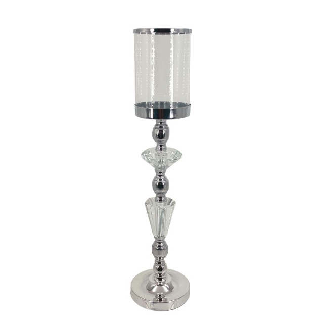 ΚΗΡΟΠΗΓΕΙO ΜΕΤΑΛΛΙΚO ΑΣΗΜΙ/ΛΕΥΚΟ ΜΟΝΟ ΚΛΑΣΙΚΟ ΜΕ ΚΡΥΣΤΑΛΛΑ & ΓΥΑΛΙ ΜΕΓΑΛΟ - Φ12x50cm 12/ΚΙΒ – Δημιουργεί αίσθηση πολυτέλειας χωρ