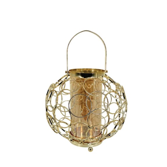 ΚΗΡΟΠΗΓΕΙΟ-ΦΑΝΑΡΙ ΜΕΤΑΛΛΙΚΟ ΧΡΥΣΟ/ΜΕΛΙ ΣΦΑΙΡΑ ΚΥΚΛΩΝ ΜΕΓΑΛΟ ΜΕ ΓΥΑΛΙ - Φ23x23cm 6/ΚΙΒ – Ταιριάζει σε κάθε μοντέρνο ή επαγγελματι