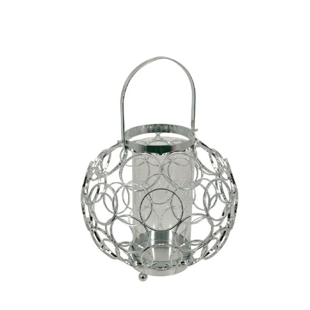 ΚΗΡΟΠΗΓΕΙΟ-ΦΑΝΑΡΙ ΜΕΤΑΛΛΙΚΟ ΑΣΗΜΙ/ΛΕΥΚΟ ΣΦΑΙΡΑ ΚΥΚΛΩΝ ΜΕΓΑΛΟ ΜΕ ΓΥΑΛΙ - Φ23x23cm 6/ΚΙΒ – Προσφέρει μοναδική αισθητική | iroots.g