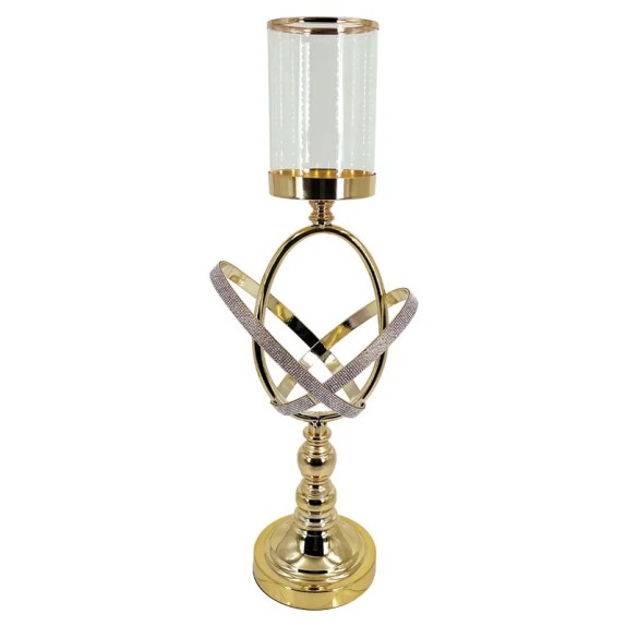 ΚΗΡΟΠΗΓΕΙΟ ΜΕΤΑΛΛΙΚΟ ΧΡΥΣΟ/ΛΕΥΚΟ ΧΙΑΣΤΙ ΔΑΚΥΛΙΟΙ ΜΕ ΓΥΑΛΙ & ΣΤΡΑΣΣ ΜΕΓΑΛΟ - Φ19x57cm 12/ΚΙΒ – Προσφέρει μοναδική αισθητική | iro