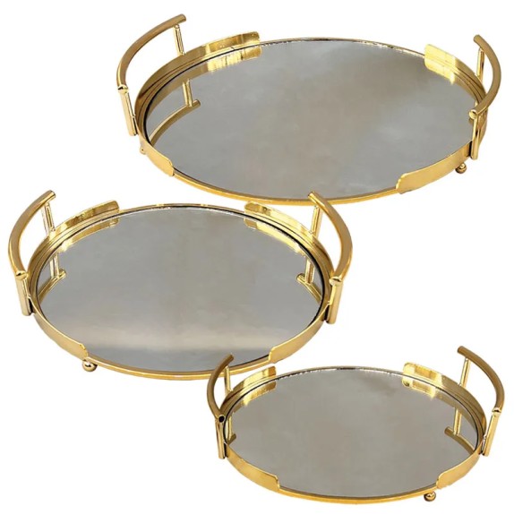 ΔΙΣΚΟΙ ΜΕΤΑΛΛΙΚΟI ΧΡΥΣΟ ΣΕΤ/3 ΣΤΡΟΓΓΥΛΟΙ ΜΕ ΚΑΘΡΕΦΤΗ & ΧΕΡΟΥΛΙΑ - S:25, M:30, L:35cm 4/ΚΙΒ – Δίνει premium χαρακτήρα στο περιβάλ