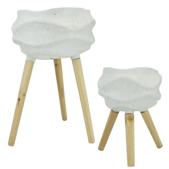 ΚΑΣΠΩ ΚΕΡΑΜΙΚΟ ΕΚΡΟΥ ΚΥΜΑΤΙΣΤΟ ΜΕ ΠΟΔΙΑ ΞΥΛΙΝΑ ΣET/2 - L:Φ32x58, S:Φ24x36cm 6/ΚΙΒ – Δημιουργεί αίσθηση πολυτέλειας χωρίς κόπο | 