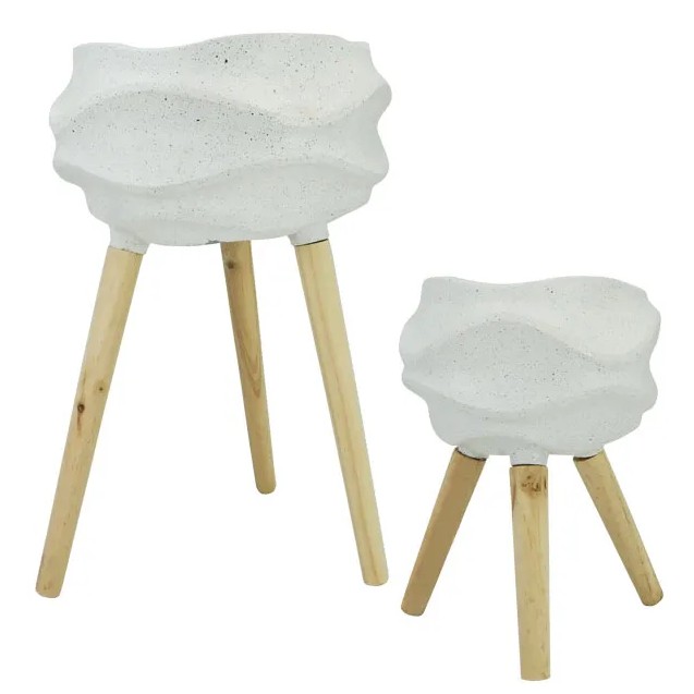 ΚΑΣΠΩ ΚΕΡΑΜΙΚΟ ΕΚΡΟΥ ΚΥΜΑΤΙΣΤΟ ΜΕ ΠΟΔΙΑ ΞΥΛΙΝΑ ΣET/2 - L:Φ32x58, S:Φ24x36cm 6/ΚΙΒ – Δημιουργεί αίσθηση πολυτέλειας χωρίς κόπο | 