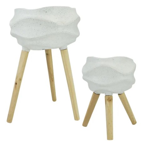 ΚΑΣΠΩ ΚΕΡΑΜΙΚΟ ΕΚΡΟΥ ΚΥΜΑΤΙΣΤΟ ΜΕ ΠΟΔΙΑ ΞΥΛΙΝΑ ΣET/2 - L:Φ32x58, S:Φ24x36cm 6/ΚΙΒ – Δημιουργεί αίσθηση πολυτέλειας χωρίς κόπο | 