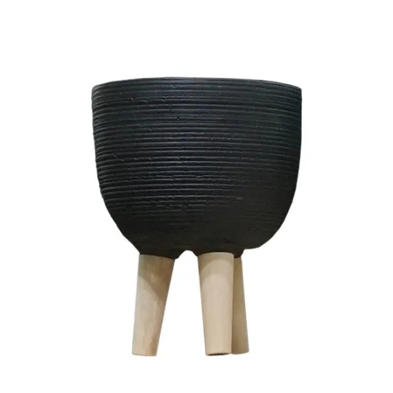 ΚΑΣΠΩ ΜΑΥΡΟ ΤΣΙΜΕΝΤENIO ΣΤΡΟΓΓΥΛΟ ME ΞΥΛΙΝΑ ΠΟΔΙΑ Φ25.5x23/33.5cm 2/ΚΙΒ – Αναβαθμίζει άμεσα τον χώρο σου | iroots.gr