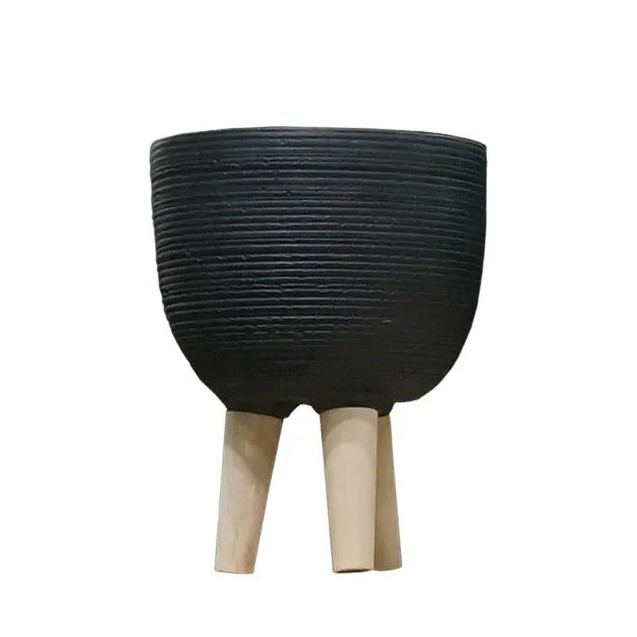 ΚΑΣΠΩ ΜΑΥΡΟ ΤΣΙΜΕΝΤENIO ΣΤΡΟΓΓΥΛΟ ME ΞΥΛΙΝΑ ΠΟΔΙΑ Φ25.5x23/33.5cm 2/ΚΙΒ – Αναβαθμίζει άμεσα τον χώρο σου | iroots.gr