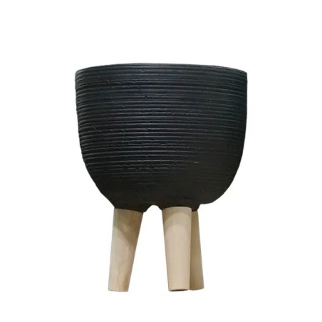 ΚΑΣΠΩ ΜΑΥΡΟ ΤΣΙΜΕΝΤENIO ΣΤΡΟΓΓΥΛΟ ME ΞΥΛΙΝΑ ΠΟΔΙΑ Φ25.5x23/33.5cm 2/ΚΙΒ – Αναβαθμίζει άμεσα τον χώρο σου | iroots.gr