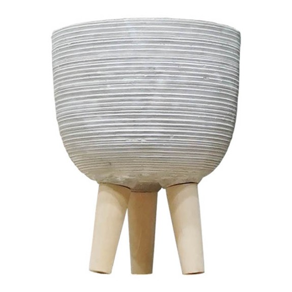 ΚΑΣΠΩ ΓΚΡΙ ΜΠΩΛ ΤΣΙΜΕΝΤENIO ME ΞΥΛΙΝΑ ΠΟΔΙΑ Φ31x27.5/42.5cm 1/ΚΙΒ – Προσφέρει μοναδική αισθητική | iroots.gr