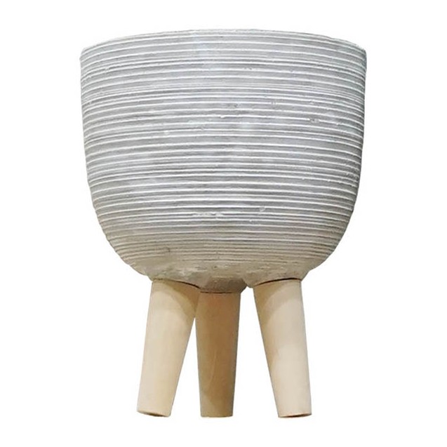 ΚΑΣΠΩ ΓΚΡΙ ΜΠΩΛ ΤΣΙΜΕΝΤENIO ME ΞΥΛΙΝΑ ΠΟΔΙΑ Φ31x27.5/42.5cm 1/ΚΙΒ – Προσφέρει μοναδική αισθητική | iroots.gr