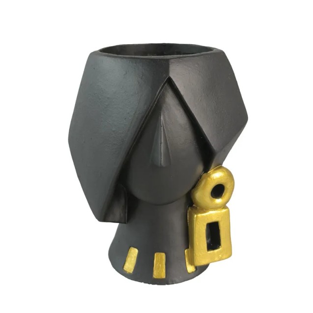 ΚΑΣΠΩ ΠΡΟΣΩΠΟ ΜΙΚΡΟ ΜΑΥΡΟ ME ΣΚΟΥΛΑΡΙΚIA ΧΡΥΣA ΤΕΤΡΑΓΩΝA - 14.5x10.5x15cm 4/24ΚΙΒ – Δίνει premium χαρακτήρα στο περιβάλλον | iro