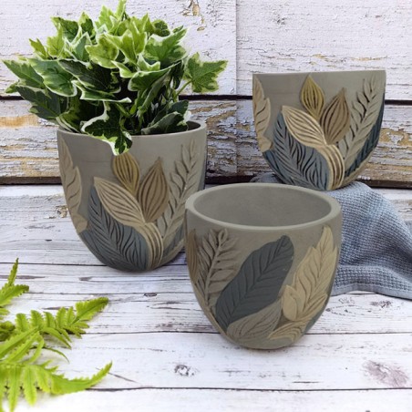 ΚΑΣΠΩ ΣΤΡΟΓΓΥΛΟ ΓΚΡΙ/ΚΑΦΕ/ΕΚΡΟΥ ΑΝΑΓΛΥΦΑ ΦΥΛΛΑ ΜΙΚΡΟ - Φ14.x12.5cm 1/18ΚΙΒ – Αναβαθμίζει άμεσα τον χώρο σου | iroots.gr