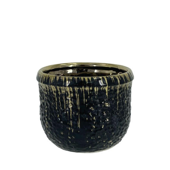 ΚΑΣΠΩ ΣΤΡΟΓΓΥΛΟ ΜΑΥΡΟ/ΧΡΥΣΟ ΥΑΛΩΜΕΝΟ ΣΑΓΡΕ ΜΕΣΑΙΟ - Φ14.5x12cm 1/18ΚΙΒ – Ταιριάζει σε κάθε μοντέρνο ή επαγγελματικό χώρο | iroot