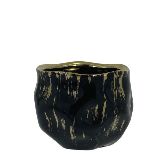 ΚΑΣΠΩ ΣΤΡΟΓΓΥΛΟ ΜΑΥΡΟ/ΧΡΥΣΟ ΥΑΛΩΜΕΝΟ ΠΟΥΓΚΙ ΜΕ ΒΑΘΟΥΛΩΜΑΤΑ ΜΕΣΑΙΟ - Φ14x12.5cm 1/18ΚΙΒ – Ταιριάζει σε κάθε μοντέρνο ή επαγγελματ