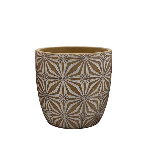 ΚΑΣΠΩ ΚΑΦΕ/ΛΕΥΚΟ ΣΤΡΟΓΓΥΛΟ ΜΟΤΙΒΟ ΑΝΘΗ ΜΕΣΑΙΟ - Φ15x14.5cm 1/12ΚΙΒ – Δίνει premium χαρακτήρα στο περιβάλλον | iroots.gr