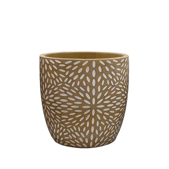 ΚΑΣΠΩ ΚΑΦΕ/ΛΕΥΚΟ ΣΤΡΟΓΓΥΛΟ ΜΟΤΙΒΟ ΠΕΤΑΛΑ ΑΝΘΕΩΝ ΜΕΣΑΙΟ - Φ15x14.5cm 1/12ΚΙΒ – Δημιουργεί αίσθηση πολυτέλειας χωρίς κόπο | iroots