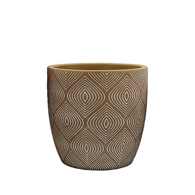 ΚΑΣΠΩ ΚΑΦΕ/ΛΕΥΚΟ ΣΤΡΟΓΓΥΛΟ ΜΟΤΙΒΟ ΣΧΗΜΑΤΑ ΜΕΣΑΙΟ - Φ15x14.5cm 1/12ΚΙΒ – Δημιουργεί αίσθηση πολυτέλειας χωρίς κόπο | iroots.gr