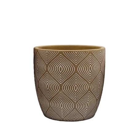 ΚΑΣΠΩ ΚΑΦΕ/ΛΕΥΚΟ ΣΤΡΟΓΓΥΛΟ ΜΟΤΙΒΟ ΣΧΗΜΑΤΑ ΜΕΣΑΙΟ - Φ15x14.5cm 1/12ΚΙΒ – Δημιουργεί αίσθηση πολυτέλειας χωρίς κόπο | iroots.gr