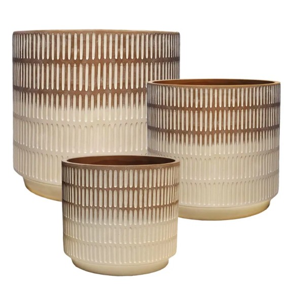 ΚΑΣΠΩ ΣΕΤ/3 ΣΤΡΟΓΓΥΛΟ ΜΠΕΖ ΟΜΠΡΕ ΣΧΑΡΩΤΟ ΜΟΤΙΒΟ - L:Φ30.5x30.5, M:Φ26x25.5, S:Φ20x20cm 1/ΚΙΒ – Δημιουργεί αίσθηση πολυτέλειας χω