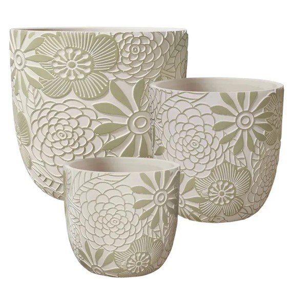 ΚΑΣΠΩ ΣΕΤ/3 ΣΤΡΟΓΓΥΛΟ ΜΠΕΖ/ΠΡΑΣΙΝΟ ΛΟΥΛΟΥΔΙΑ MOTIBO - L:Φ30.5X31.5, M:Φ25X26, S:Φ20X20.5cm 1/ΚΙΒ – Δημιουργεί αίσθηση πολυτέλεια