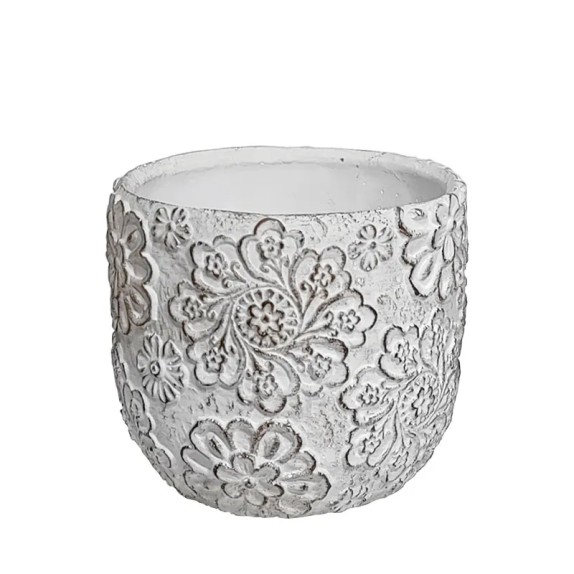 ΚΑΣΠΩ ΣΤΡΟΓΓΥΛΟ ΛΕΥΚΟ ΜΟΤΙΒΟ ΛΟΥΛΟΥΔΙΑ ΑΝΑΓΛΥΦΑ - Φ14x13cm 12/ΚΙΒ – Δημιουργεί αίσθηση πολυτέλειας χωρίς κόπο | iroots.gr