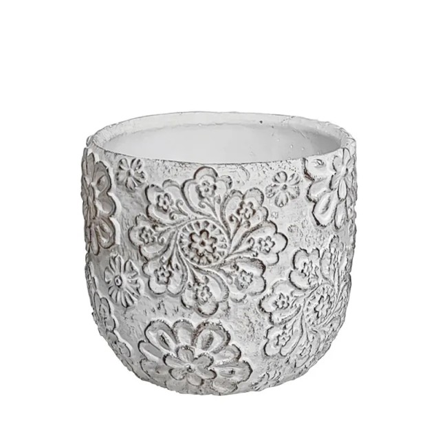 ΚΑΣΠΩ ΣΤΡΟΓΓΥΛΟ ΛΕΥΚΟ ΜΟΤΙΒΟ ΛΟΥΛΟΥΔΙΑ ΑΝΑΓΛΥΦΑ - Φ14x13cm 12/ΚΙΒ – Δημιουργεί αίσθηση πολυτέλειας χωρίς κόπο | iroots.gr