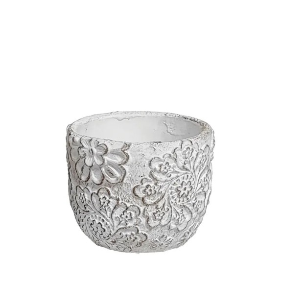 ΚΑΣΠΩ ΣΤΡΟΓΓΥΛΟ ΛΕΥΚΟ ΜΟΤΙΒΟ ΛΟΥΛΟΥΔΙΑ ΑΝΑΓΛΥΦΑ - Φ10.8x10cm 2/36ΚΙΒ – Δίνει premium χαρακτήρα στο περιβάλλον | iroots.gr