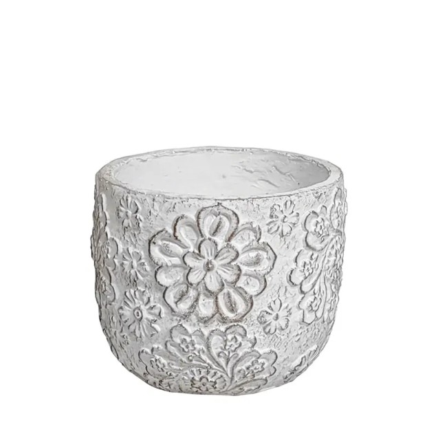 ΚΑΣΠΩ ΣΤΡΟΓΓΥΛΟ ΛΕΥΚΟ ΜΟΤΙΒΟ ΛΟΥΛΟΥΔΙΑ ΑΝΑΓΛΥΦΑ - Φ12.5x11cm 18/ΚΙΒ – Δημιουργεί αίσθηση πολυτέλειας χωρίς κόπο | iroots.gr
