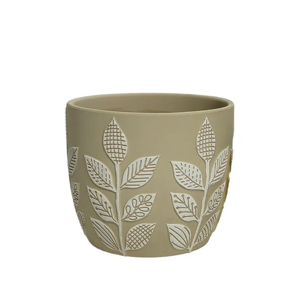 ΚΑΣΠΩ ΣΤΡΟΓΓΥΛΟ ΜΠΕΖ/ΕΚΡΟΥ ΣΧΕΔΙΑ ΦΥΛΛΩΝ - Φ16.5x15.2cm 12/ΚΙΒ – Αναβαθμίζει άμεσα τον χώρο σου | iroots.gr