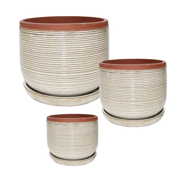 ΣΕΤ/3 ΚΑΣΠΩ ΣΤΡΟΓΓΥΛΑ ΜΠΕΖ ΓΡΑΜΜΩΤΟ ΜΕ ΠΙΑΤΑΚΙΑ - S:Φ21.5x19, M:Φ28x24, L:Φ35.5x30.5cm 63/ΠΑΛ – Προσφέρει μοναδική αισθητική | i