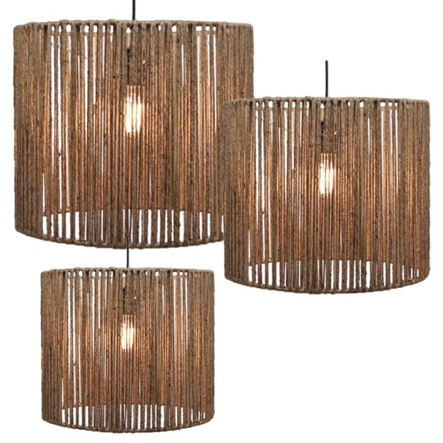 ΦΩΤΙΣΤΙΚΟ ΣΕΤ/3 ΟΡΟΦΗΣ ΚΡΕΜΑΣΤΟ ΚΑΦΕ ΜΕ ΣΧΟΙΝΙ - L:Φ35.5x35.5, M:Φ30x25.5, S:Φ25.5x20.5cm 4/20ΚΙΒ – Ταιριάζει σε κάθε μοντέρνο ή