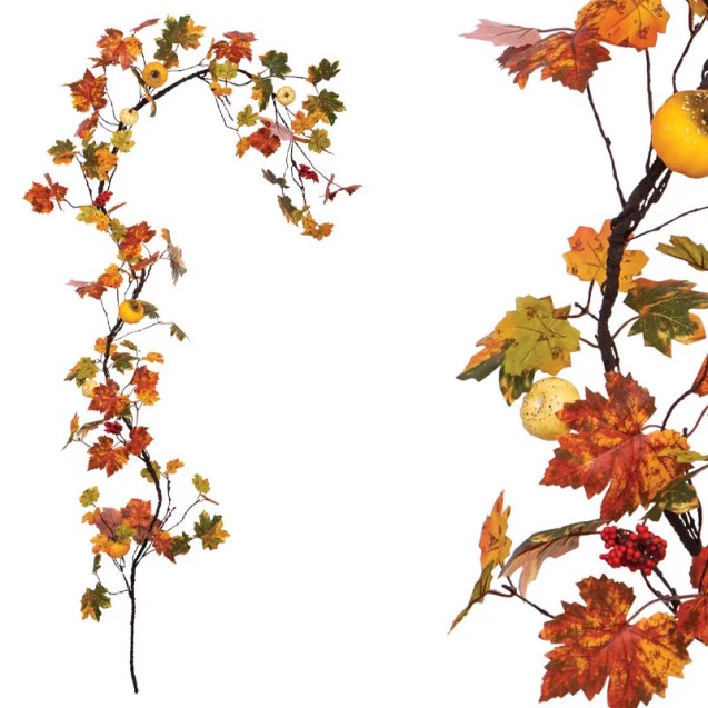 ΓΙΡΛΑΝΤΑ ΚΛΑΡΑ ΜΕ ΚΟΚΚΙΝΑ/ΠΟΡΤΟΚΑΛΙ ΦΥΛΛΑ & ΦΡΟΥΤΑ - Υ240cm 140/ΚΙΒ – Αναβαθμίζει άμεσα τον χώρο σου | iroots.gr