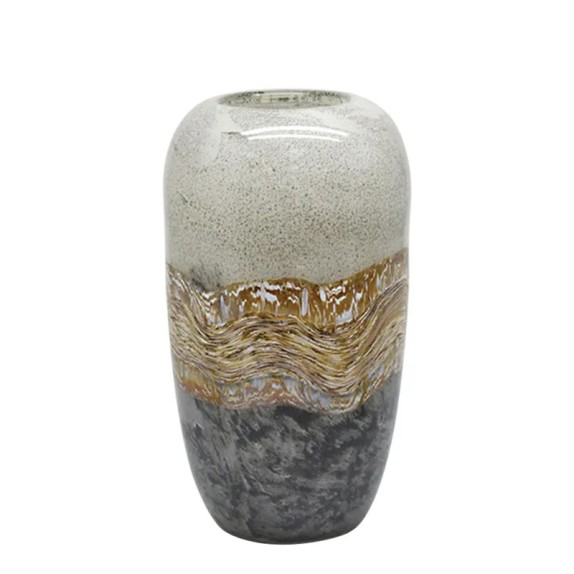 ΒΑΖΟ ΑΠΟ ΦΥΣΗΤΟ ΓΥΑΛΙ ΩΟΕΙΔΕΣ ΜΠΕΖ/ΜΕΛΙ & ΓΚΡΙ ΜΑΡΜΑΡΟ ΜΕΓΑΛΟ - Φ17.5x31cm 4/ΚΙΒ – Αναβαθμίζει άμεσα τον χώρο σου | iroots.gr