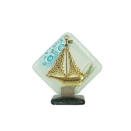 ΚΑΡΑΒΙ ΧΡΥΣΟ ΕΠΙΤΡΑΠΕΖΙΟ ΦΟΥΤΖΙ ΓΥΑΛΙ ΤΥΡΚΟΥΑΖ/ΛΕΥΚΟ 12x11cm. – Προσφέρει μοναδική αισθητική | iroots.gr