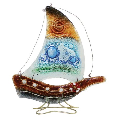 ΚΑΡΑΒΙ ΚΟΚΚ/ΠΡΑΣ/ΜΠΛΕ ΕΠΙΤΡΑΠΕΖΙΟ ΦΟΥΤΖΙ ΓΥΑΛΙ ΜΕΓΑΛΟ 24x27cm. – Δίνει premium χαρακτήρα στο περιβάλλον | iroots.gr