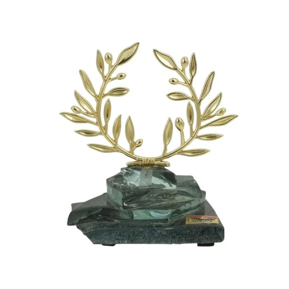 ΔΙΑΚΟΣΜΗΤΙΚΟ ΓΥΑΛΙΝΟ ΦΟΥΤΖΙ ΜΑΥΡΟ ΜΕ ΣΤΕΦΑΝΙ ΕΛΙΑΣ ΜΕΤΑΛΛΙΚΟ ΧΡΥΣΟ - 12x10.5cm – Αναβαθμίζει άμεσα τον χώρο σου | iroots.gr