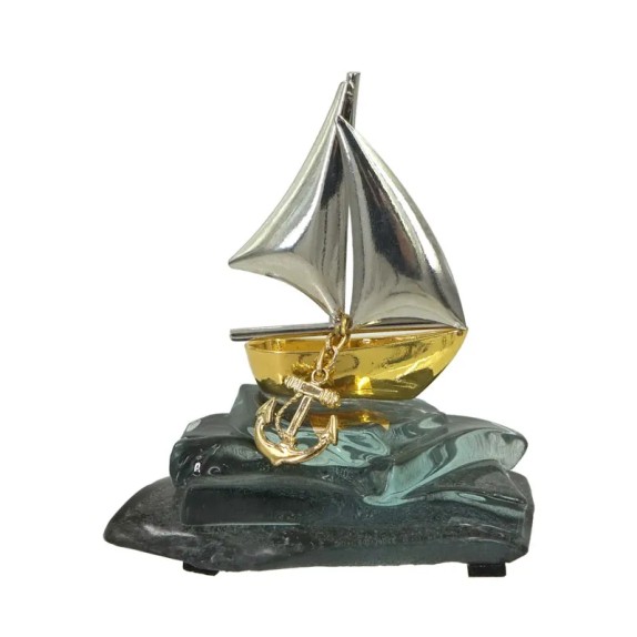 ΔΙΑΚΟΣΜΗΤΙΚΟ ΓΥΑΛΙΝΟ ΦΟΥΤΖΙ KYMATA ΚΑΡΑΒΙ ΜΕ ΑΓΚΥΡΑ ΜΕΤΑΛΛΙΚΟ - 12x10.5cm – Δημιουργεί αίσθηση πολυτέλειας χωρίς κόπο | iroots.g