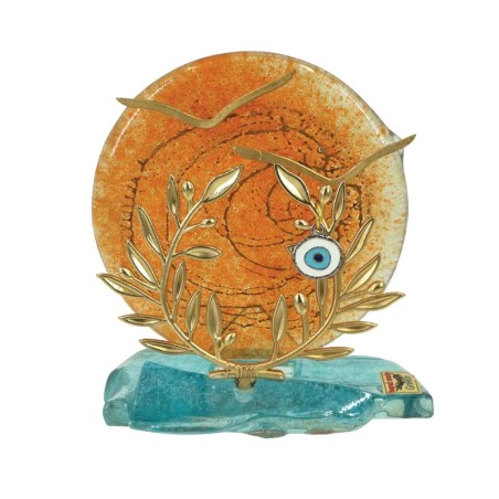 ΔΙΑΚΟΣΜΗΤΙΚΟ ΓΥΑΛΙΝΟ ΦΟΥΤΖΙ ΗΛΙΟΒΑΣΙΛΕΜΑ ΜΕ ΓΛΑΡΟΥΣ & ΣΤΕΦANI ΕΛΙΑΣ ΜΕΤΑΛΛΙΚΑ - 12x10.5cm – Δίνει premium χαρακτήρα στο περιβάλλ